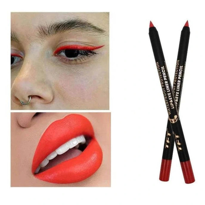 Red lip and eye makeup with smudge proof eyeliner for vacation, featuring vibrant colors and a bold look