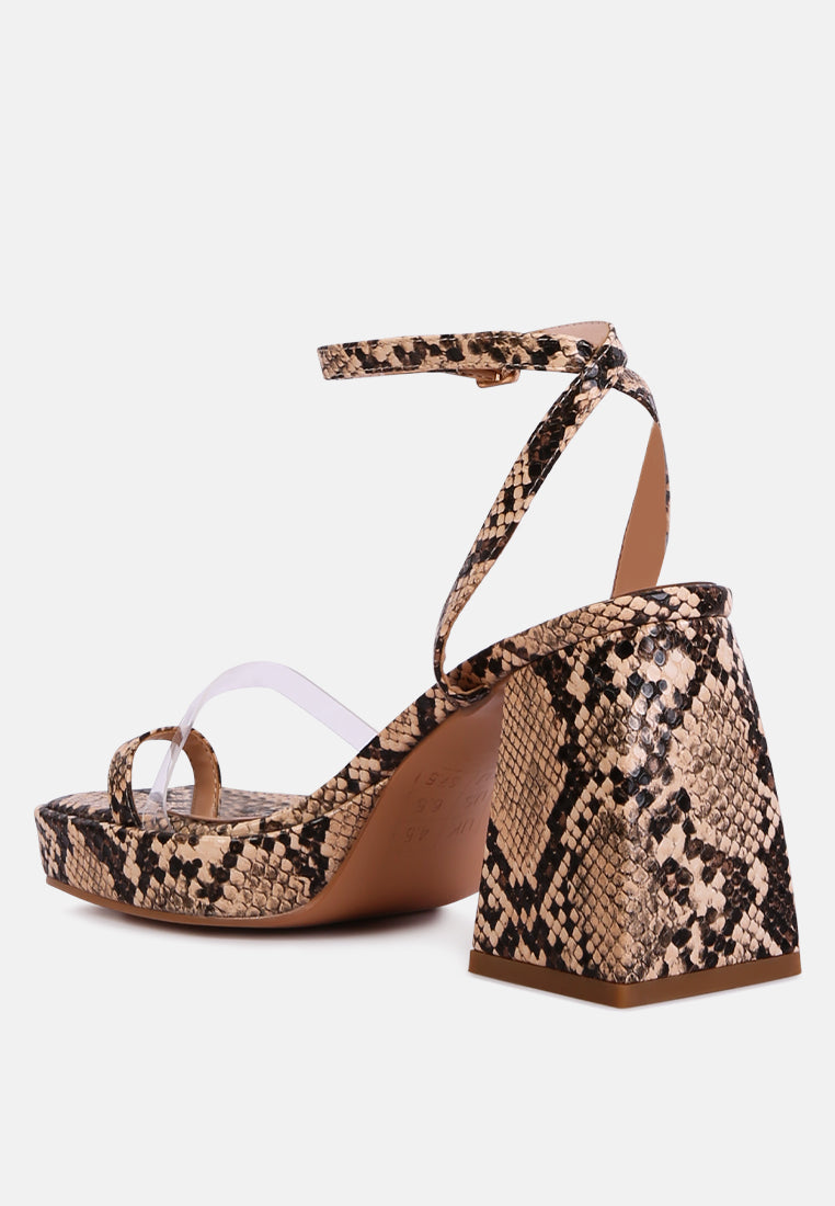 London Rag International snake print block heel sandals with stylish ankle strap for trendy outfits