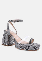 London Rag snake print block heel sandals with ankle strap and stylish design for chic outfits