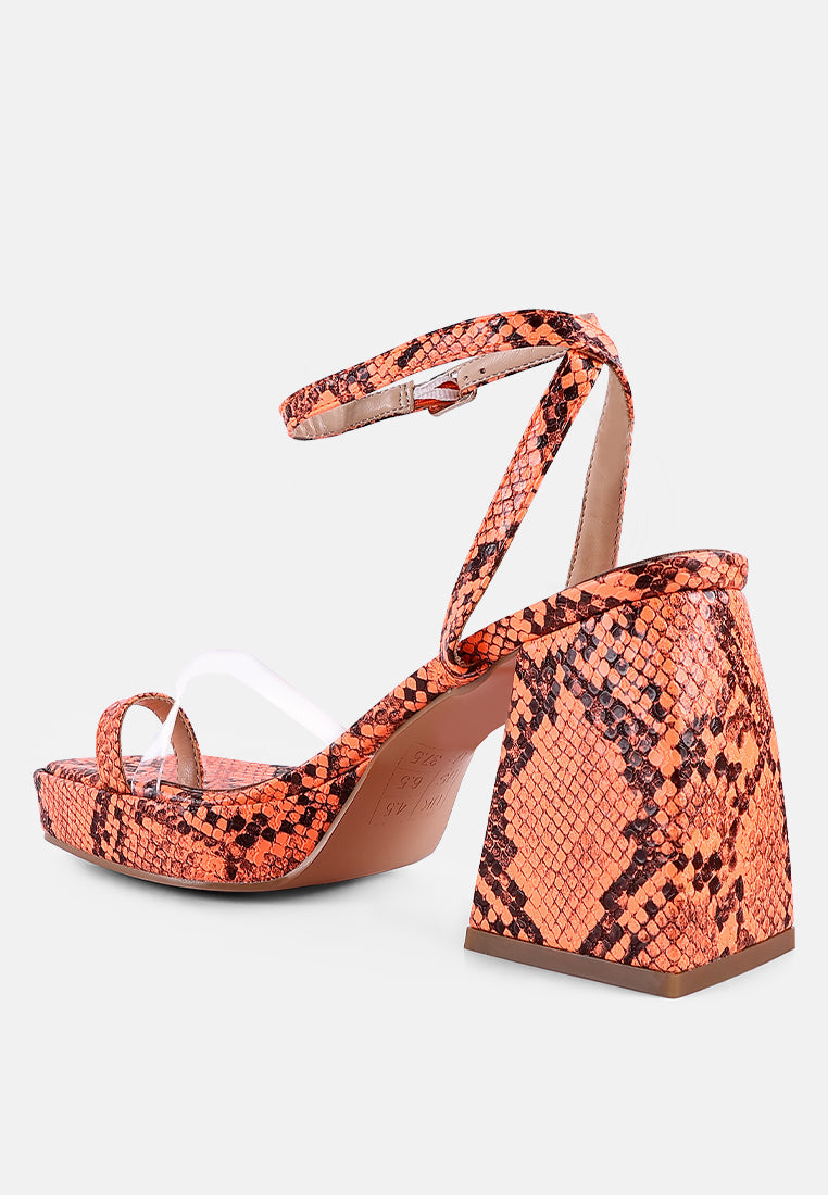 London Rag snake print block heel sandals with ankle strap and stylish design for elevating outfits