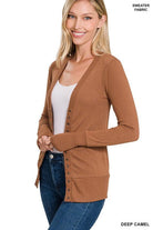 Women's Sweaters - Cardigans Snap Button Sweater Cardigan with Ribbed Detail