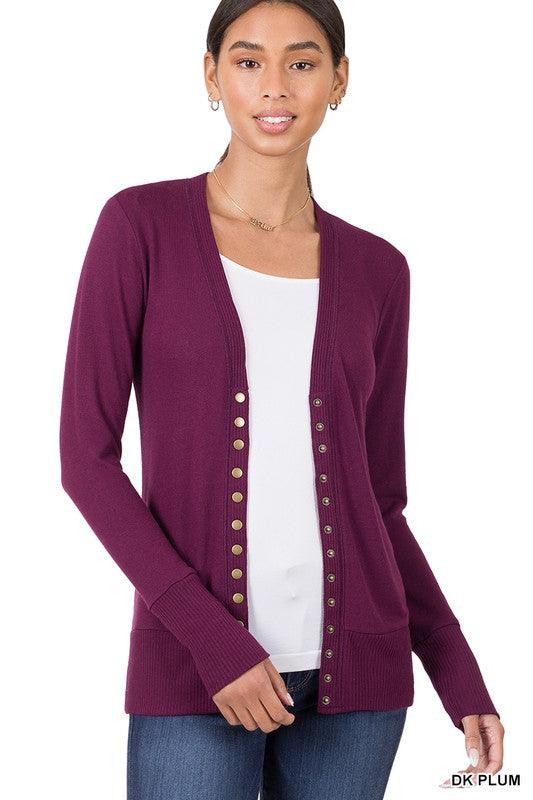 Women's Sweaters - Cardigans Snap Button Sweater Cardigan with Ribbed Detail