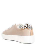 Women's beige sneakers with leopard print detailing, perfect for casual wear