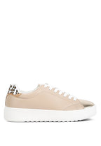 Women's beige sneakers with metallic detail, casual wear