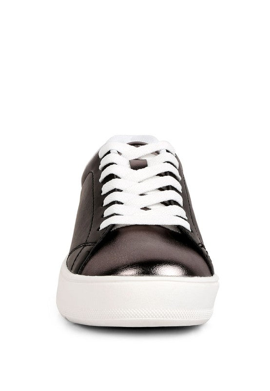 Women's sleek black sneakers with white laces for casual wear
