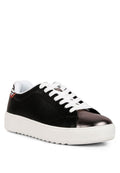 women's black sneakers with shiny metallic toe for casual wear