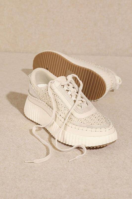 Women's cream sneakers with a platform, stylish for everyday wear