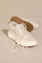 Women's cream sneakers with a platform, stylish for everyday wear