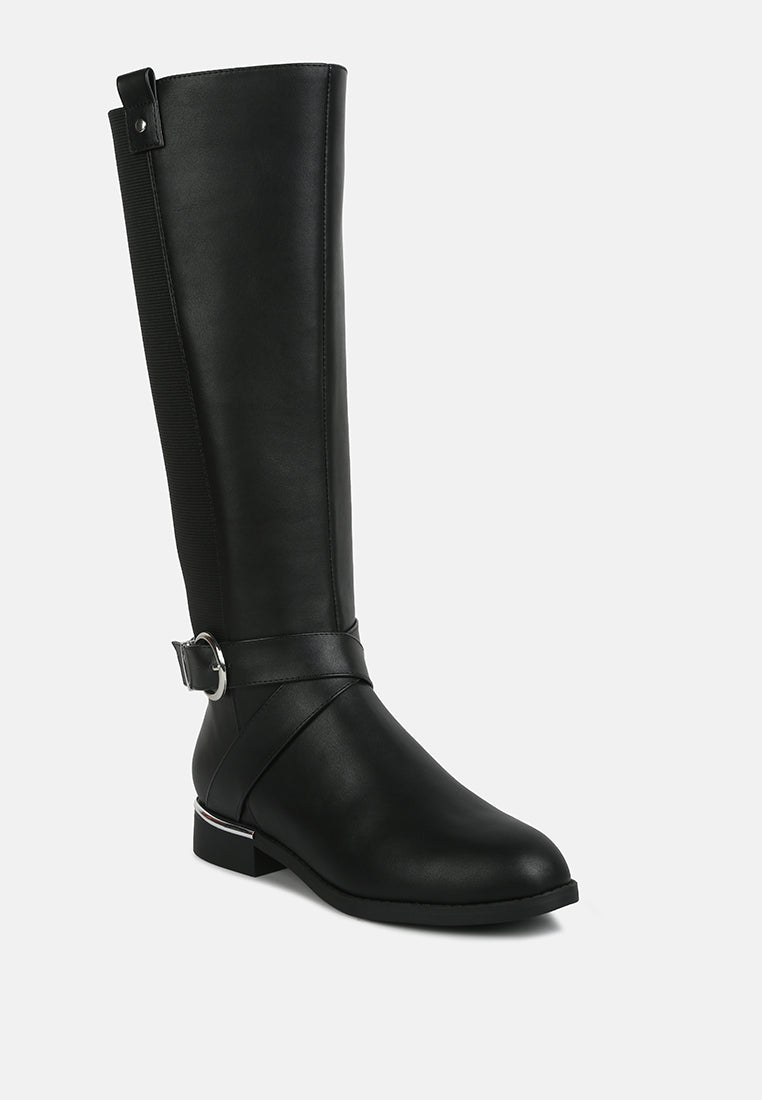 London Rag International snowd riding boot for women in black leather with modern buckle detail