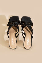 Fortune Dynamic women's double cross braided heels in black with square toe design