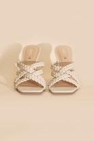 Fortune Dynamic women's double cross braided heels in beige with square toe design