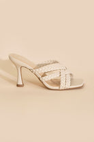 Fortune Dynamic beige women's double cross braided heels with square toe and mid-height heel
