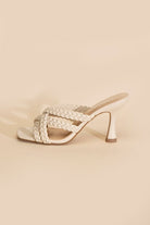 Fortune Dynamic women's double cross braided heels in beige with open toe and stiletto heel