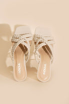 Fortune Dynamic women's double cross braided heels in beige with open toe design