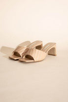 Fortune Dynamic Nina block heel mules in beige with stylish quilted design for comfort and elegance