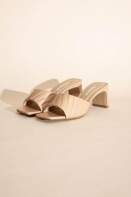 Fortune Dynamic Nina block heel mules in beige with stylish quilted design for comfort and elegance