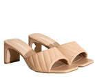 Fortune Dynamic Nina block heel mules in beige with quilted design and open toe