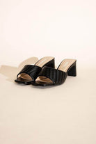 Fortune Dynamic Nina block heel mules in black with a stylish quilted design for women's summer fashion