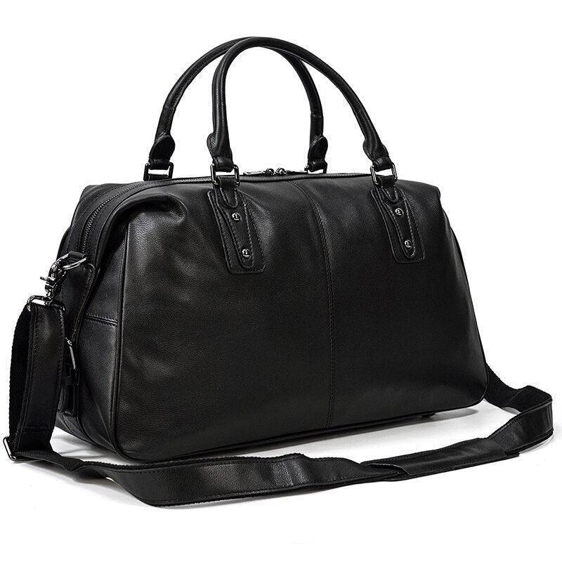 Luggage & Bags - Duffel Soft Cowskin Leather Duffel Bag Black Footed Travel Luggage