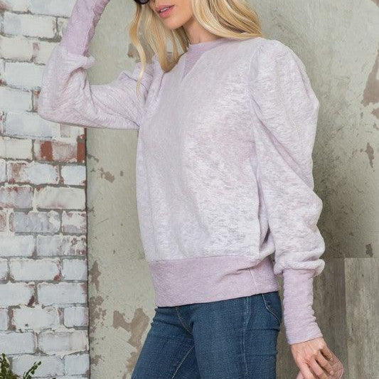 Women's Shirts Soft Cozy Brushed Puff Sleeve Top