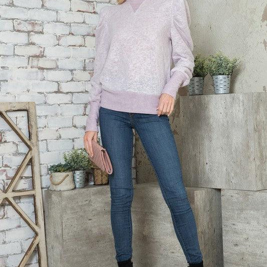 Women's Shirts Soft Cozy Brushed Puff Sleeve Top