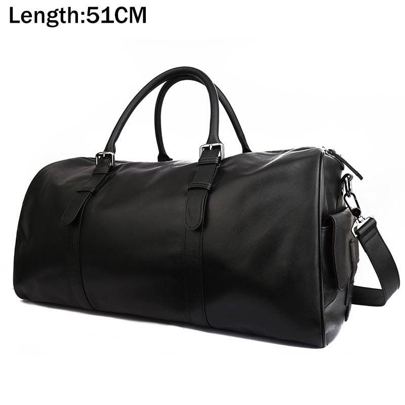 Luggage & Bags - Duffel Soft Genuine Leather Travel Bags Black Duffel With Shoe Pocket