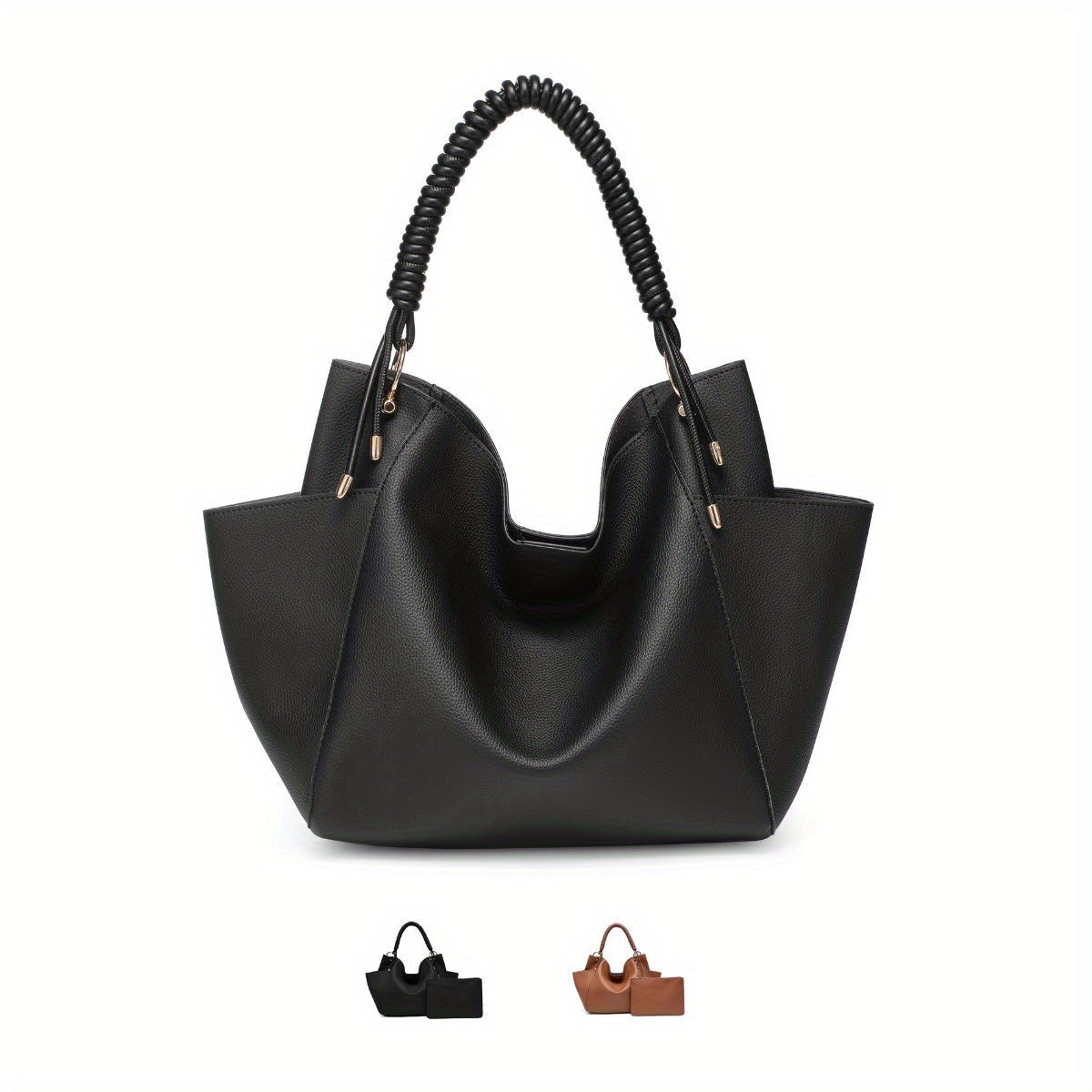 Stylish black soft hobo bag with braided handle, perfect for everyday use and casual outings