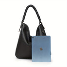 Stylish SHOMICOBOUTIQUE soft hobo bag with drawstring handle paired with a tablet for scale