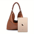 Stylish SHOMICOBOUTIQUE soft hobo bag with drawstring handle in brown with a fashionable design