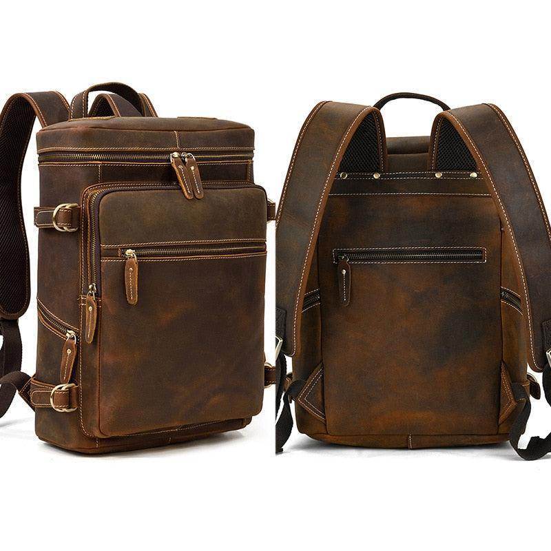Stylish soft leather travel backpack with multiple pockets for easy organization and comfort