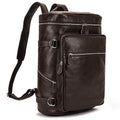 Stylish soft leather travel backpack in dark brown with multiple zippers and spacious compartments