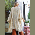 Leto Accessories soft open front kimono in cream with intricate crochet details for a stylish layered look