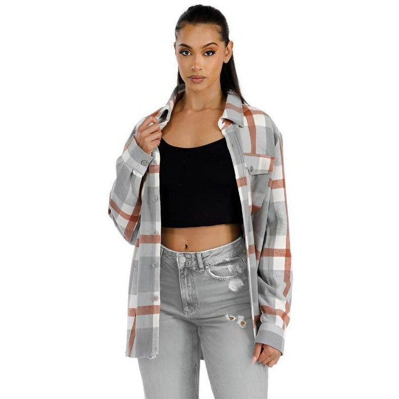 WEIV soft plaid shacket for women featuring a relaxed fit and stylish check design