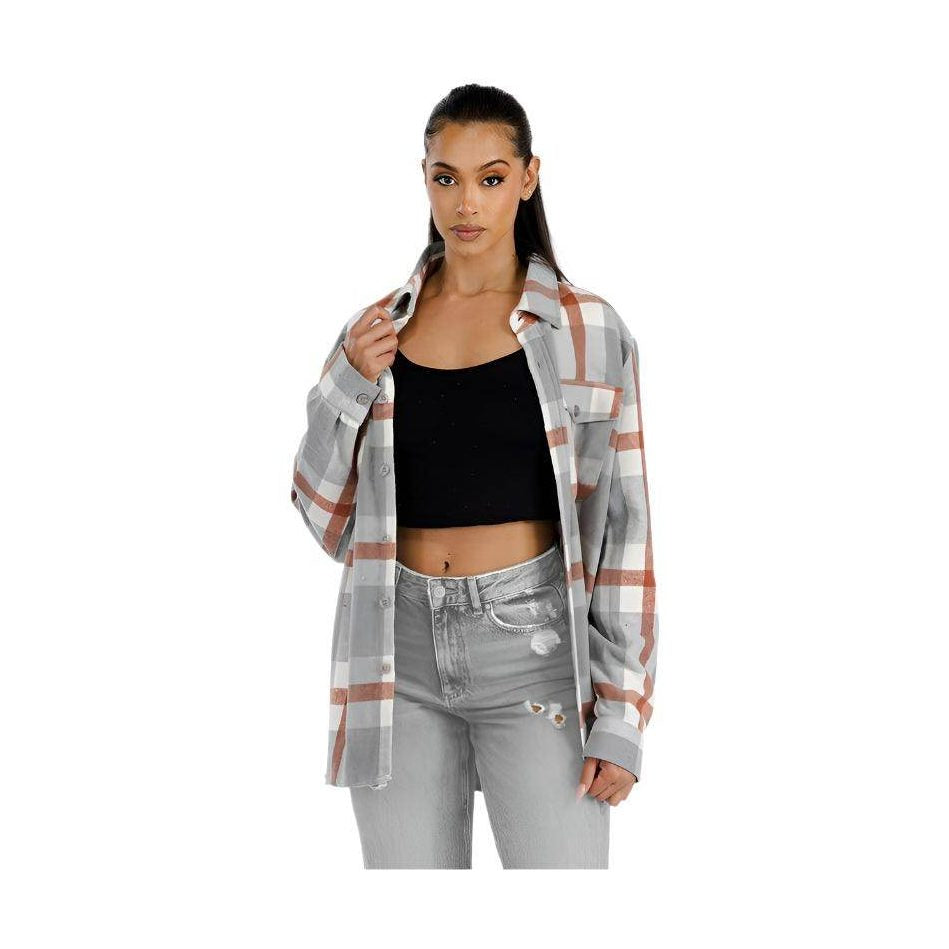 WEIV soft plaid shacket for women featuring a relaxed fit and stylish check design