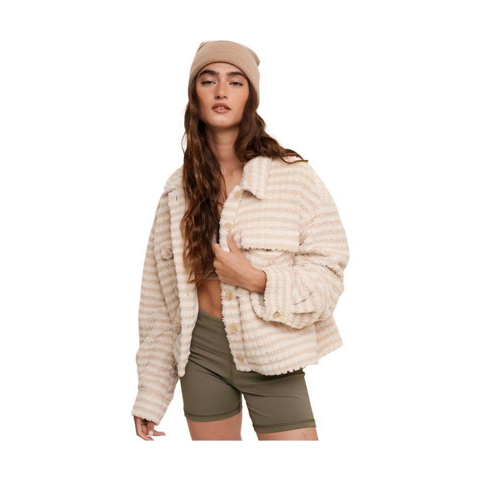 Soft Plaid Striped Fleece Shacket - VacationGrabs