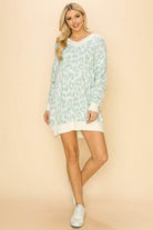 Andante USA soft sweater for winter in light blue with leopard print design and cozy oversized fit