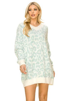 Andante USA women's soft sweater for winter in light blue animal print with cozy design