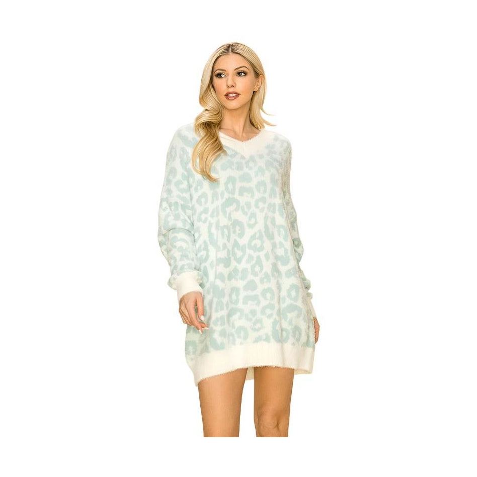 Andante USA women's soft sweater for winter in light blue animal print with cozy design