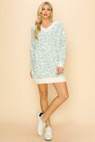 Andante USA women's soft sweater for winter in light blue with leopard print design