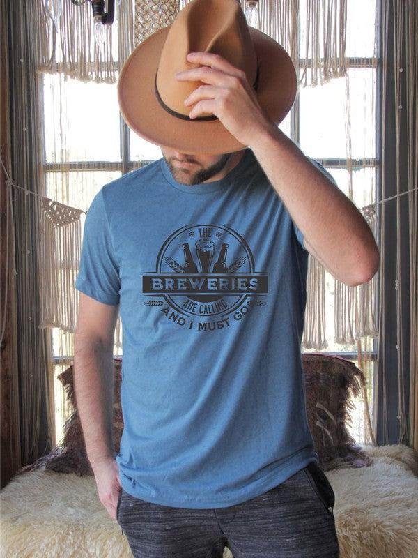 Ocean and 7th Softstyle crewneck tee in blue with Brewery graphic design for casual wear