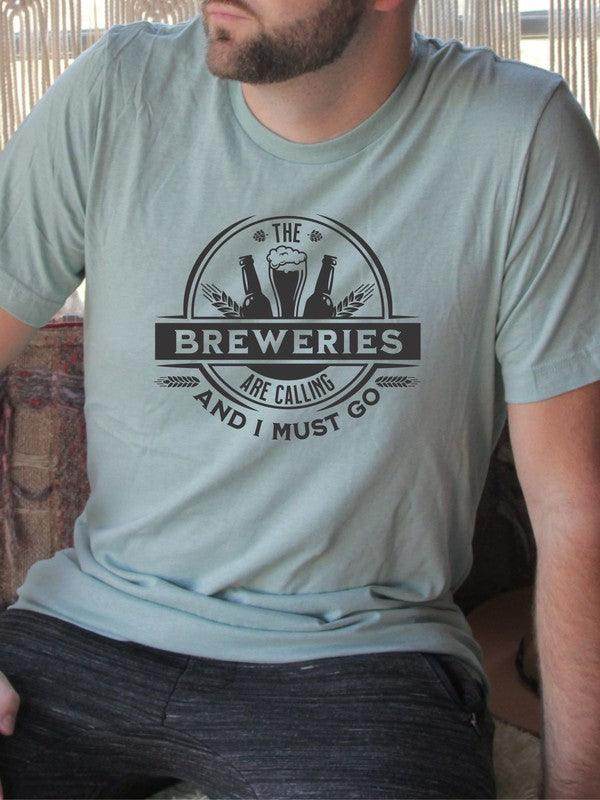 Ocean and 7th softstyle crewneck tee in light green with 'Breweries are Calling' graphic design