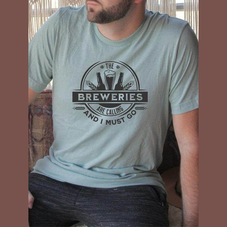 Ocean and 7th softstyle crewneck tee in light green with 'Breweries are Calling' graphic design