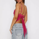 VacationGrabs solid back knot tank top in pink with stylish tie detail at the back