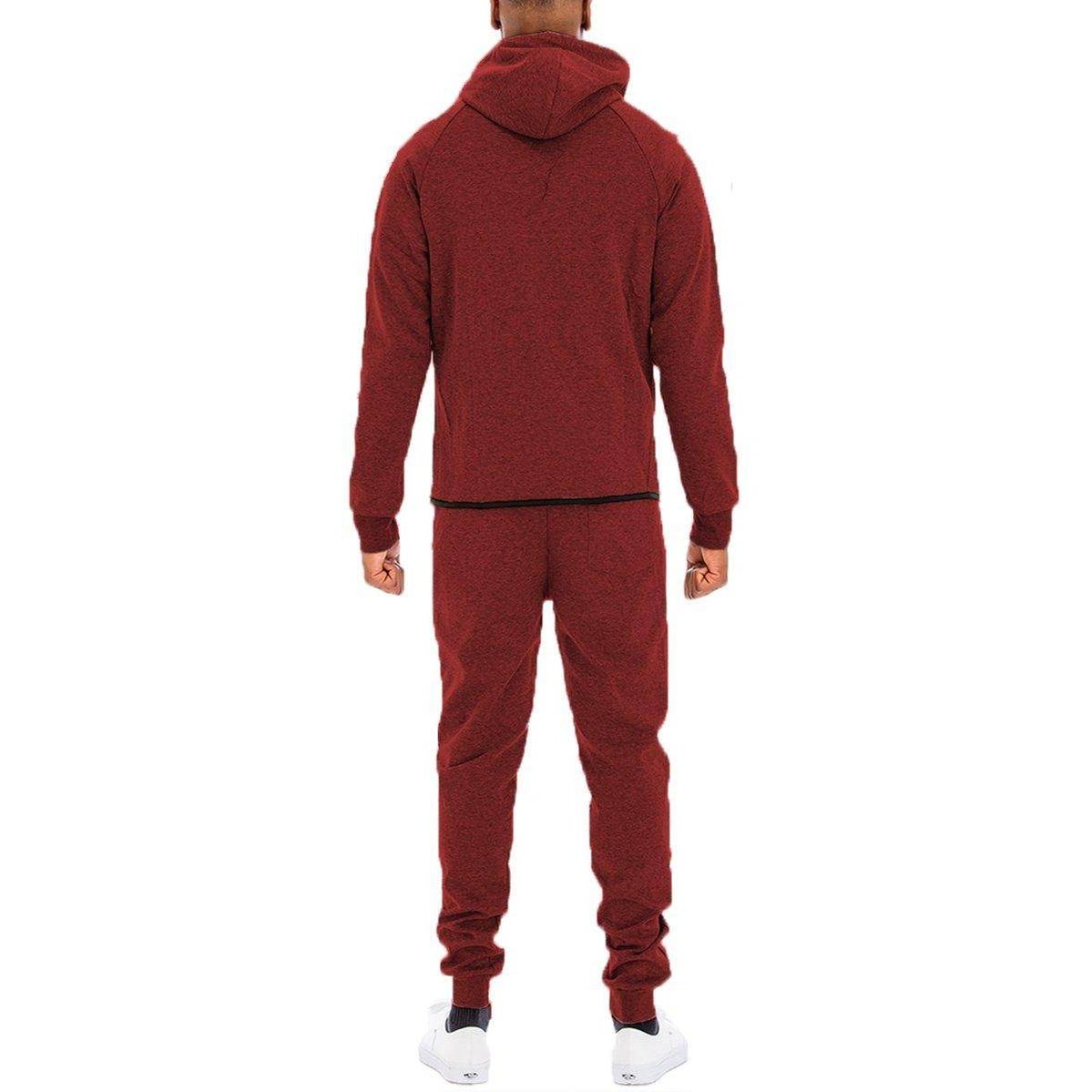 Men's solid burgundy track set featuring a hoodie and matching pants for comfortable style