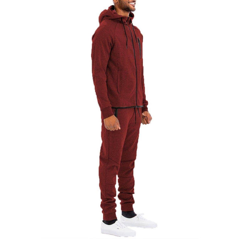 Men's 2PC solid burgundy track set by VacationGrabs featuring a hoodie and jogger pants