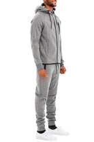 WEIV Men's 2PC Track Set in Gray, featuring solid color jogging suits with a stylish hooded jacket and pants