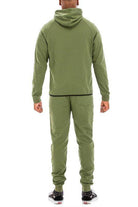 Men's 2PC Track Set in Olive Green featuring solid color jogging suits for casual comfort