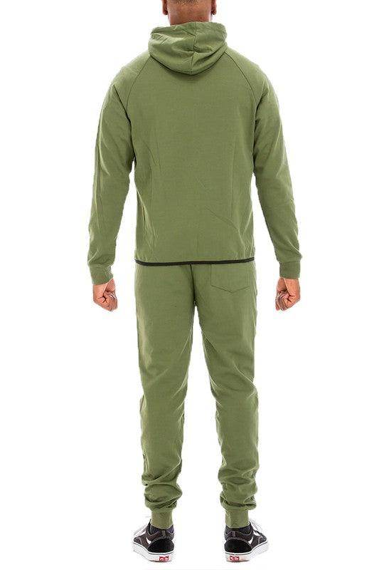 Men's 2PC Track Set in Olive Green featuring solid color jogging suits for casual comfort