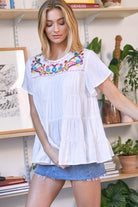 Women's Shirts Solid Flared Short Sleeve Top