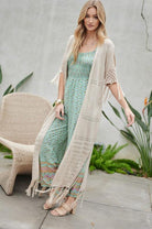 Women's Sweaters - Cardigans Solid Long Cardigan With Fringe